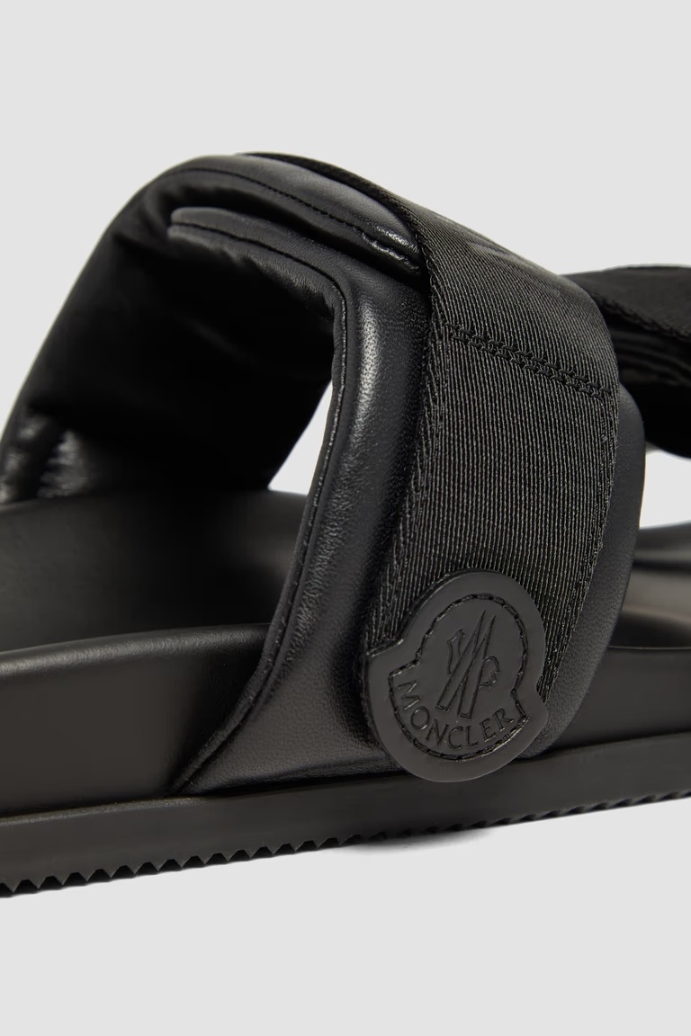 Shop Moncler Mon Summer Nappa Leather Sliders In Black