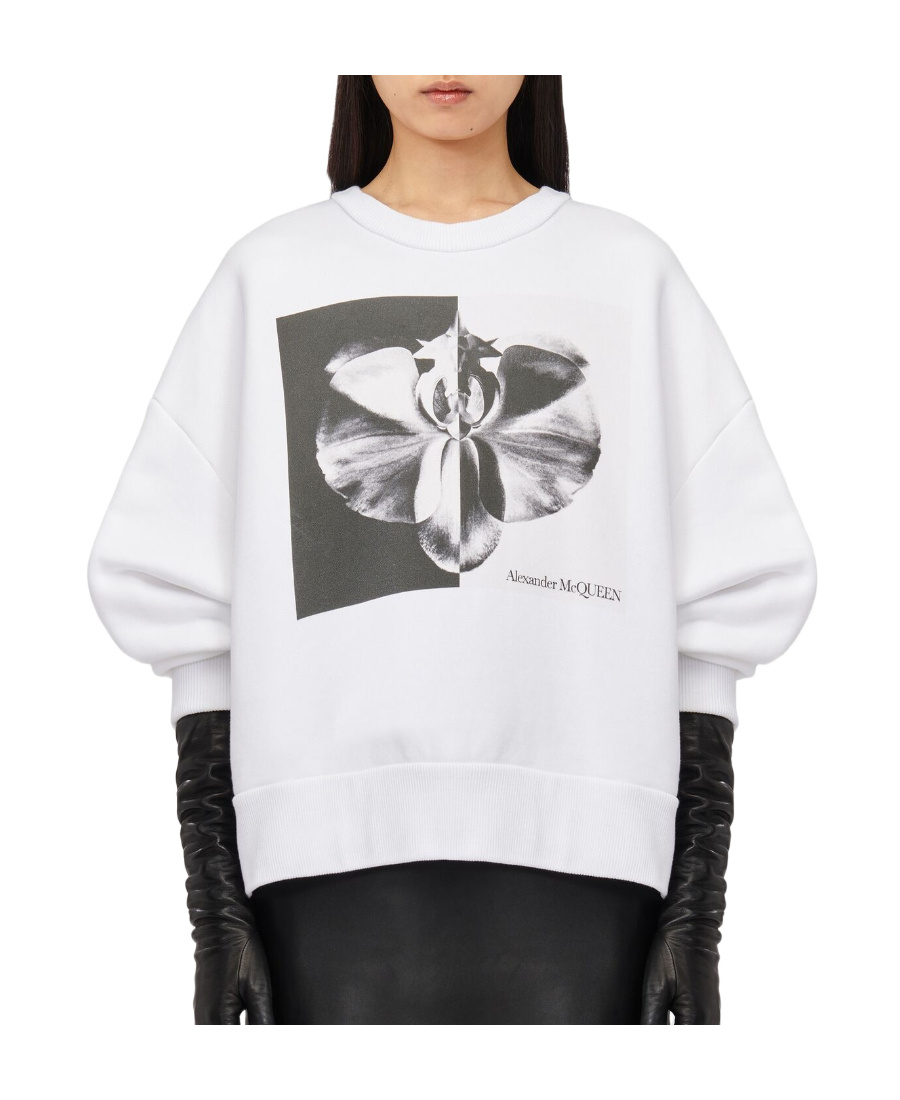 Alexander Mcqueen Floral-print Cotton Sweatshirt In White