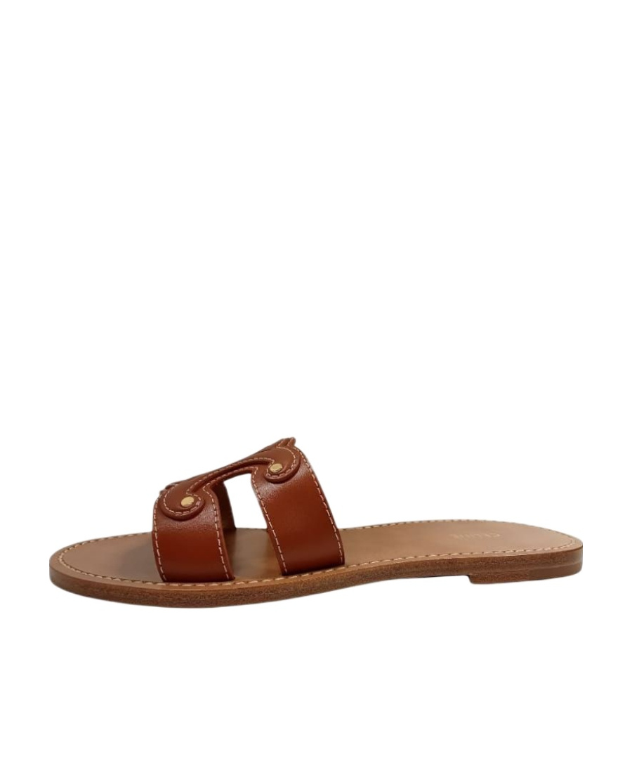 Celine Triomphe Calfskin Muller Shoes In Brown