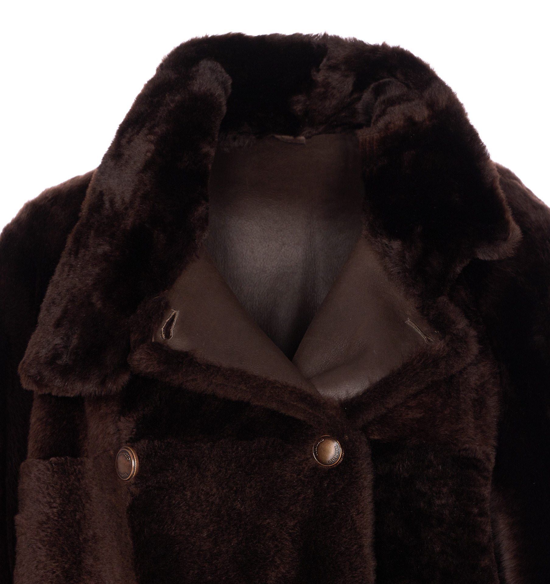 Brunello Cucinelli Leather Double-breasted Jacket High Collar In Brown