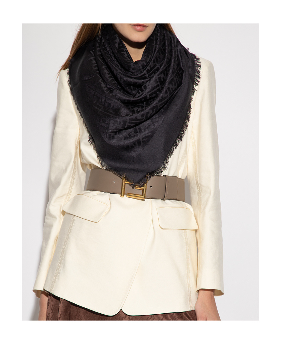 Shop Fendi Black Organic Silk Shawl