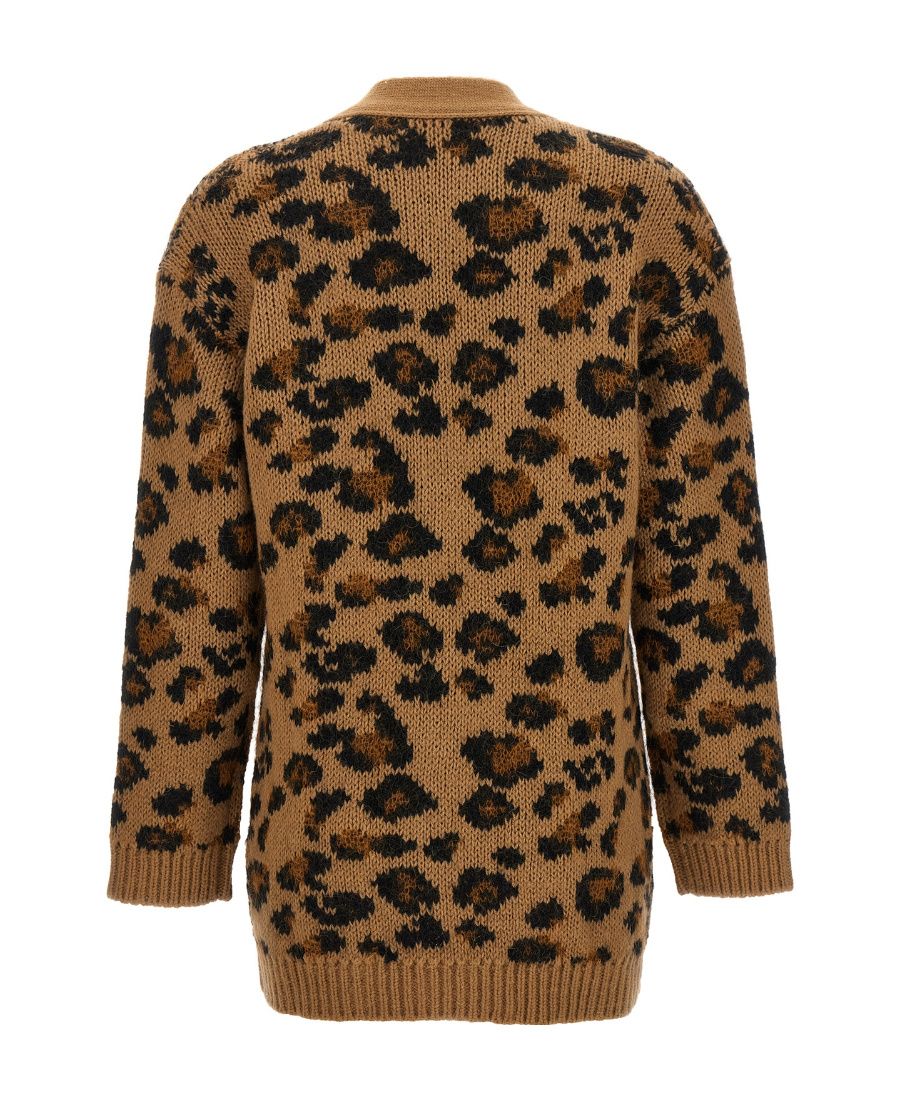Valentino V-neck Animalier Cardigan Front Pockets In Brown