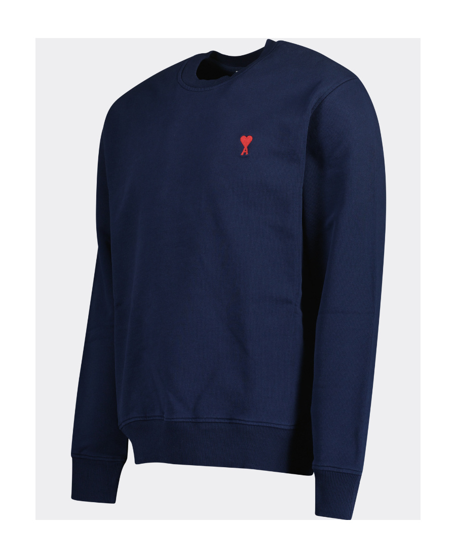 Ami Alexandre Mattiussi Small Adc Organic Cotton Logo Embroidered Crewneck Sweatshirt In Blue