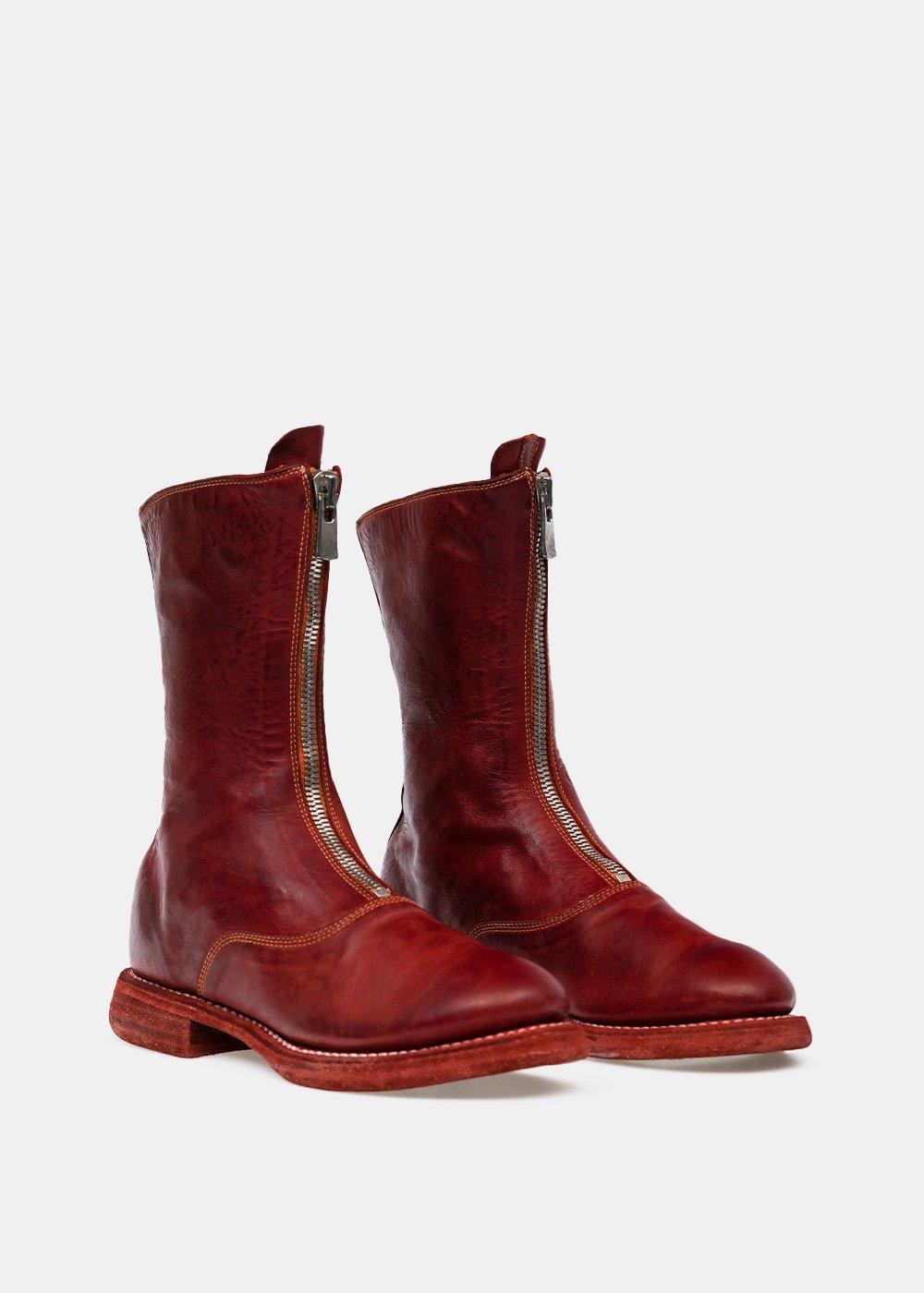 Guidi Red 310wz Front Zip Army Boots In Red