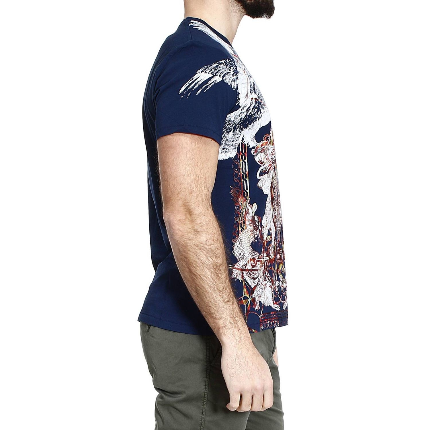 Just Cavalli Navy Blue Printed T-shirt In Multicolor