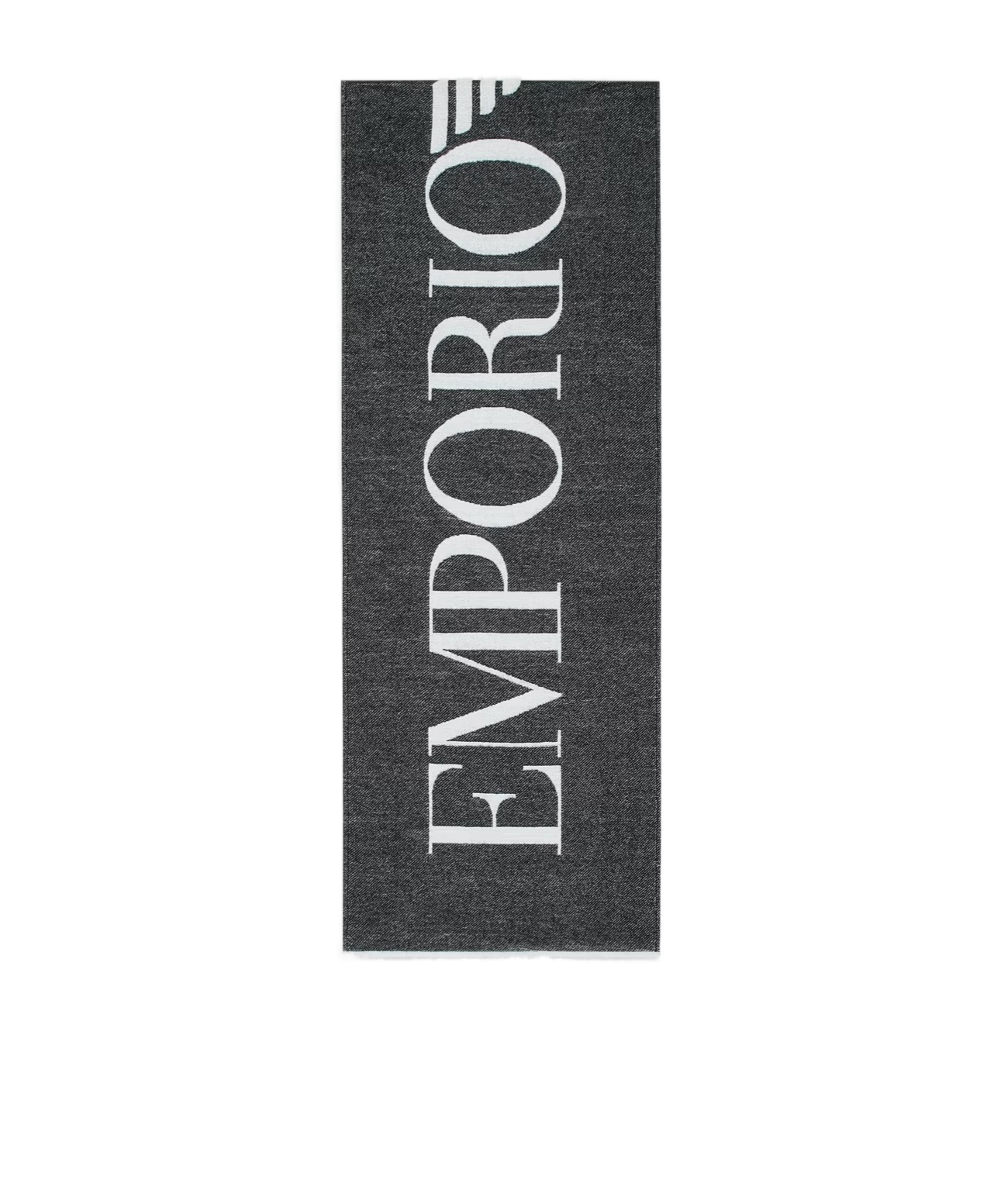 Emporio Armani Two-tone Wool-blend Scarf With Oversized Logo In Blue