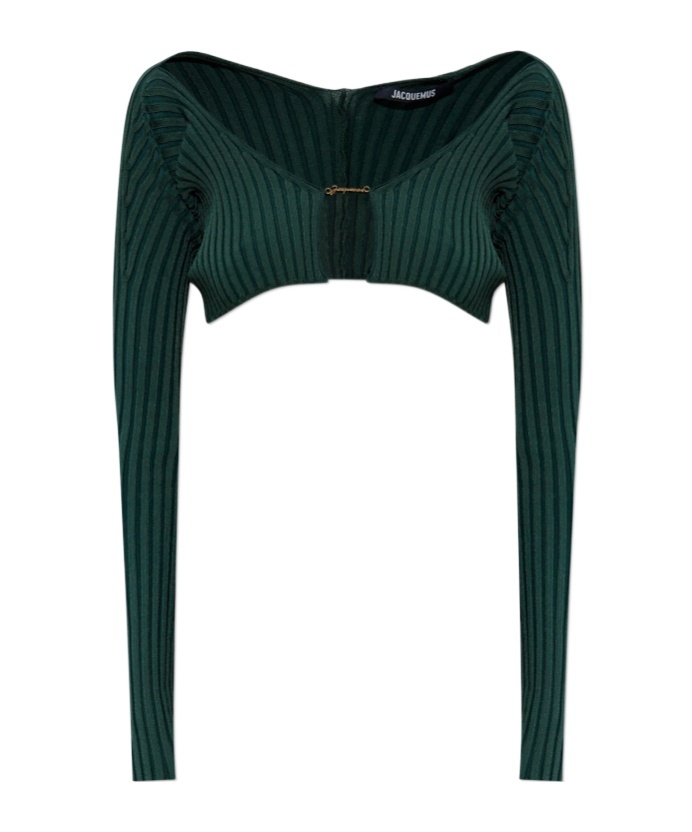 Jacquemus Logo-plaque Long-sleeved Cardigan In Green