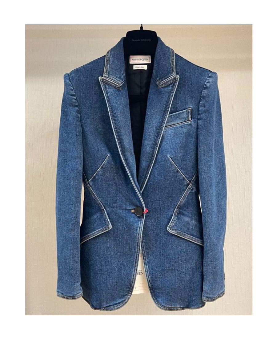 Shop Alexander Mcqueen One Butt Denim Blazer In Blue