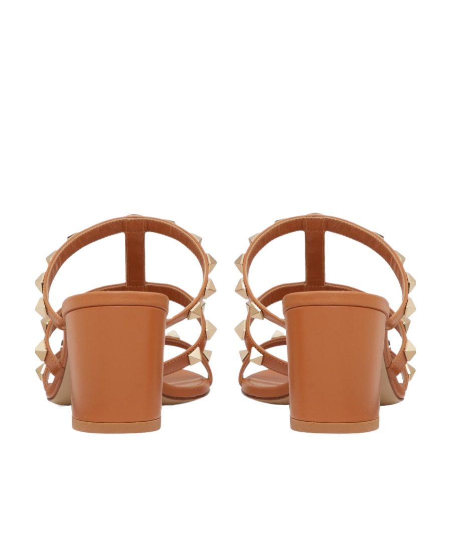 Valentino Rockstud Slide Sandal In Calfskin With Cabochon Stones 60mm In Brown