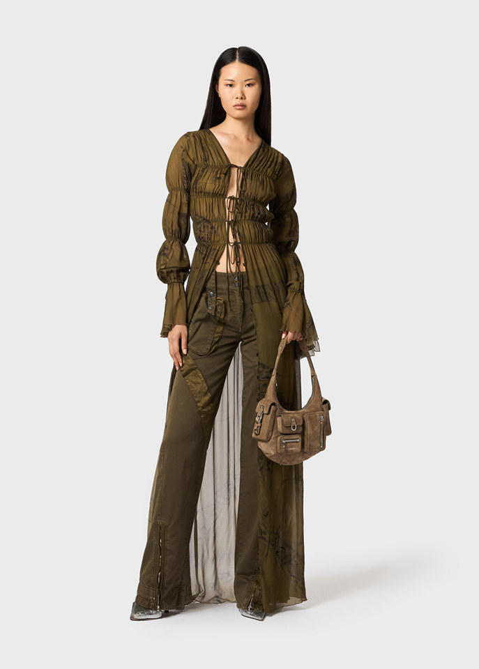Blumarine Satin Inlaid Overalls Casual Pants In Green