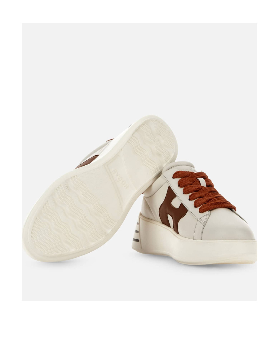 Hogan Rebel Calf Leather Sneakers With Pink Heel In White