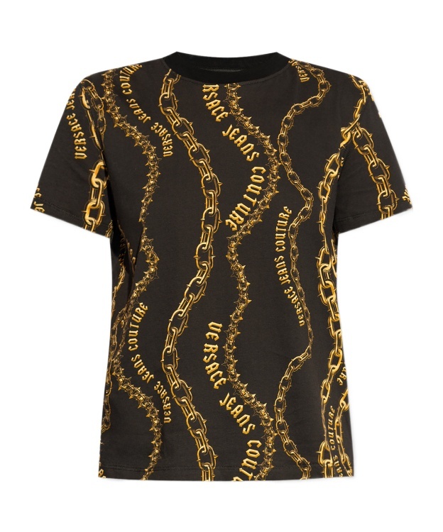 Versace Jeans Chain Couture Cotton T-shirt In Black