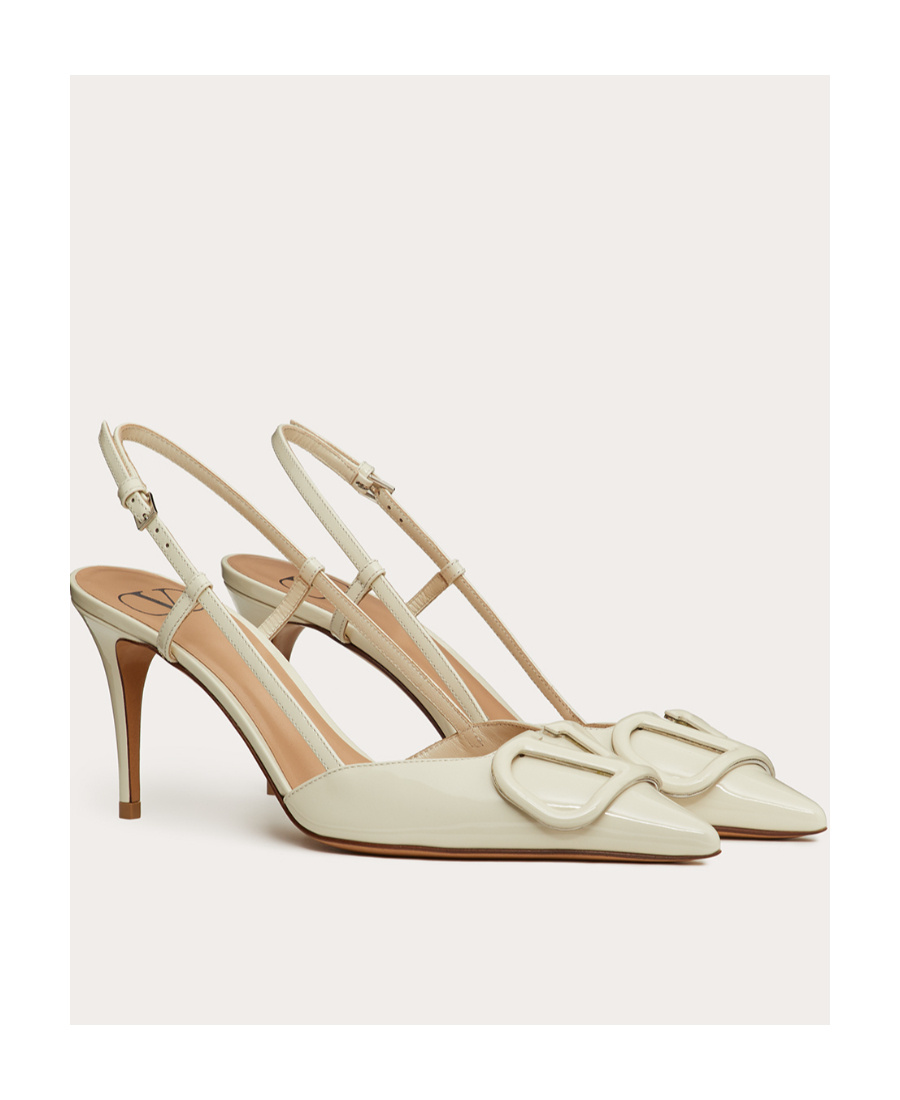 Valentino Garavani Vlogo Signature Patent Leather Slingback Pump 80mm Woman Light Ivory 42 In Nude