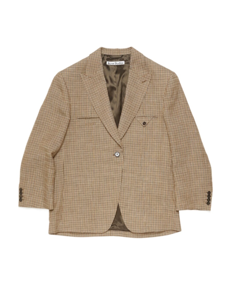 Acne Studios Checked Single-breasted Blazer In Brown