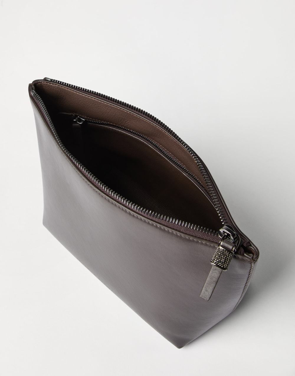 Brunello Cucinelli Shiny Calfskin Clutch With Pull Tab In Brown