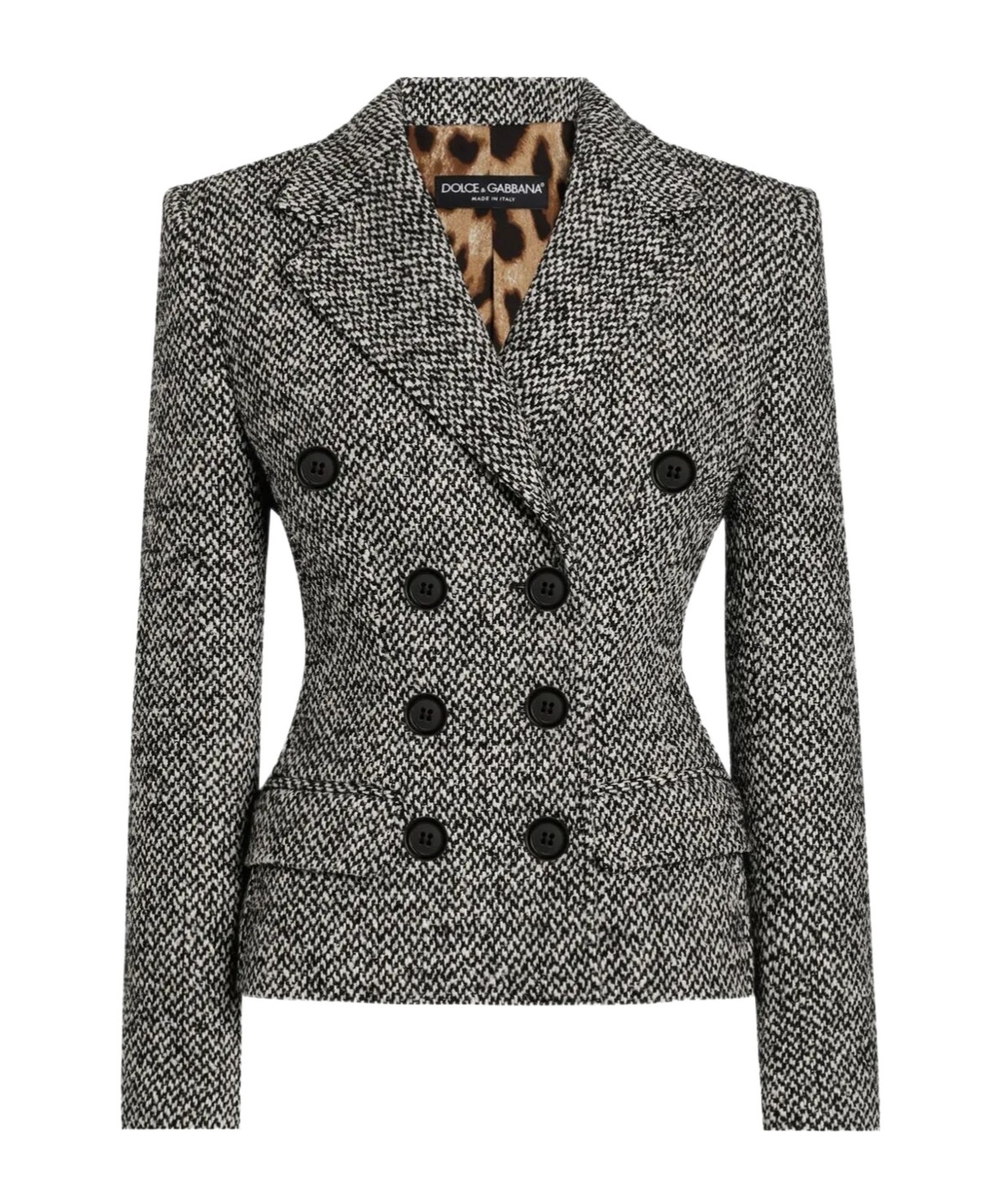 Dolce & Gabbana Double-breasted Wool Blend Jacket With Dotted Print In Gray