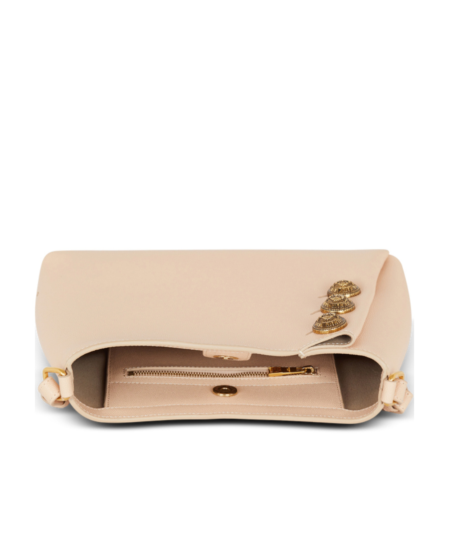Shop Balmain Emblème Handbag In Grained Leather In Nude