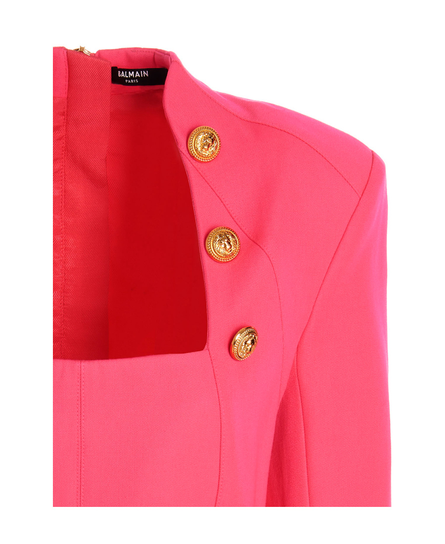 Balmain Embellished Pleated Wool Mini Dress In Pink