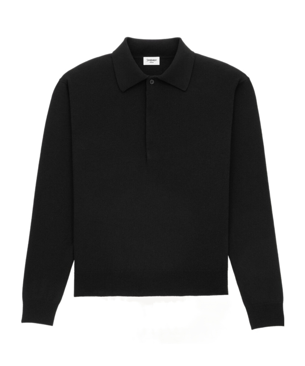 Saint Laurent Wool Collared Polo Shirt With Hidden Buttoning In Black