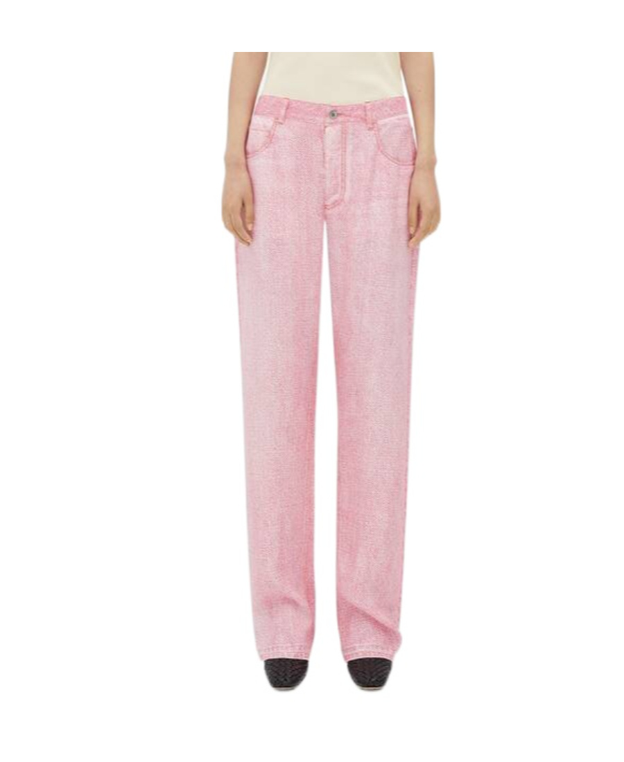 Bottega Veneta Denim Printed Viscose Trousers In Pink