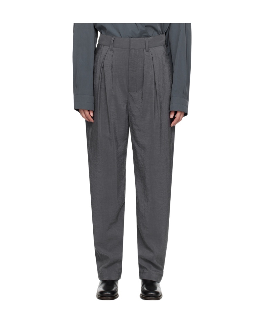 Lemaire Gray Soft Pleated Trousers In Black
