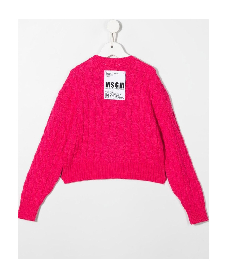 Msgm Logo-patch Cable Knit Cardigan In Pink