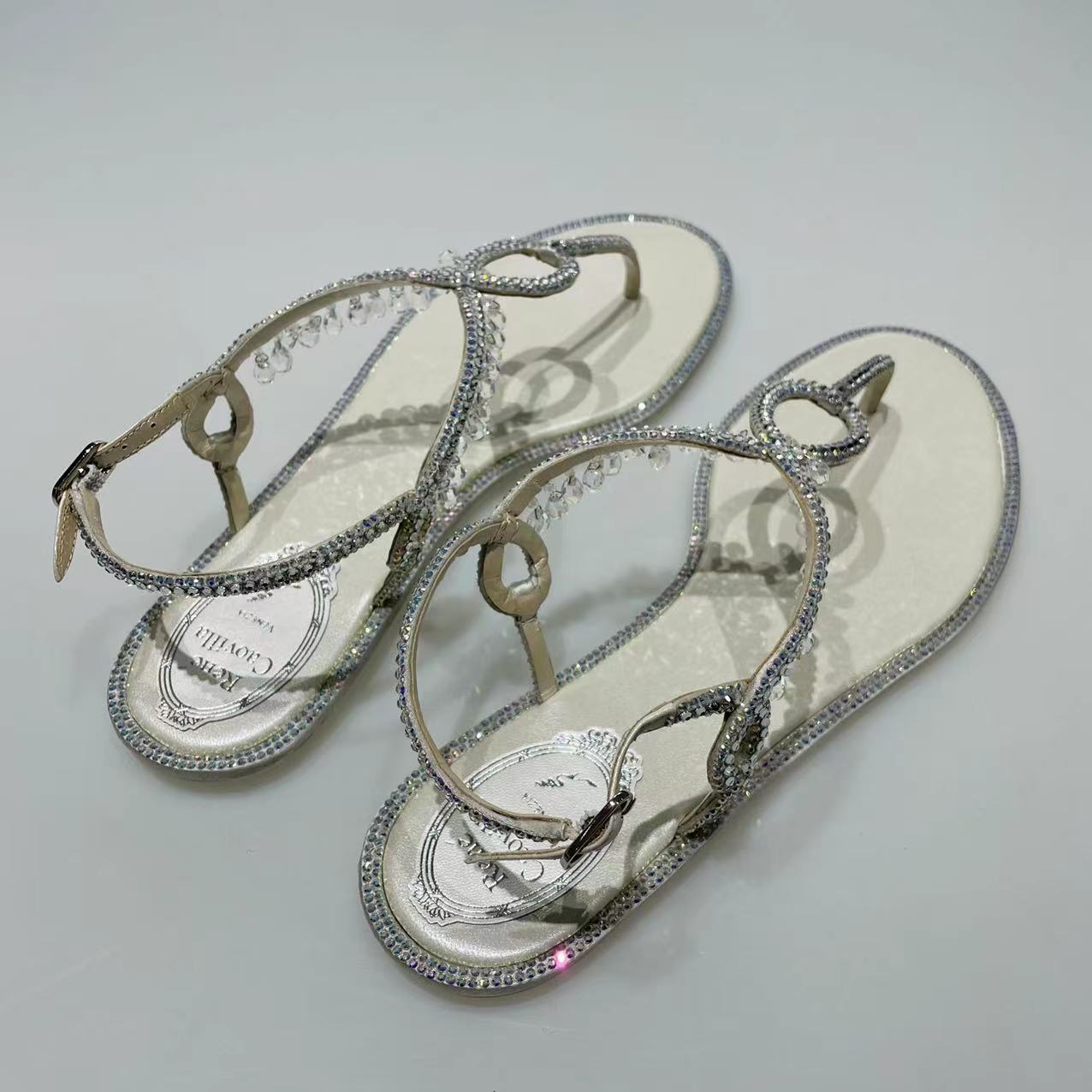 René Caovilla Toe-pinched Water Drill Sandals In Gray