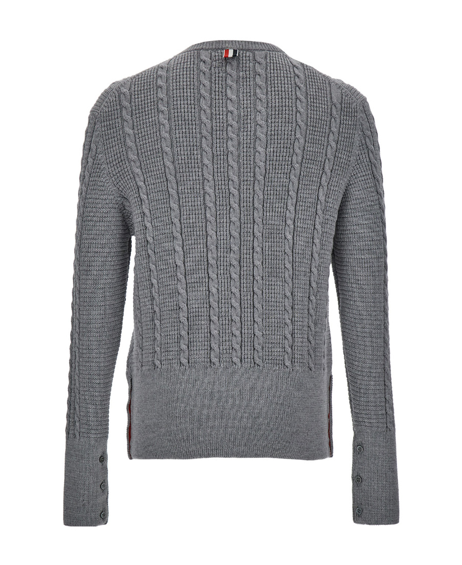 THOM BROWNE RWB-STRIPE CABLE-KNIT WOOL JUMPER