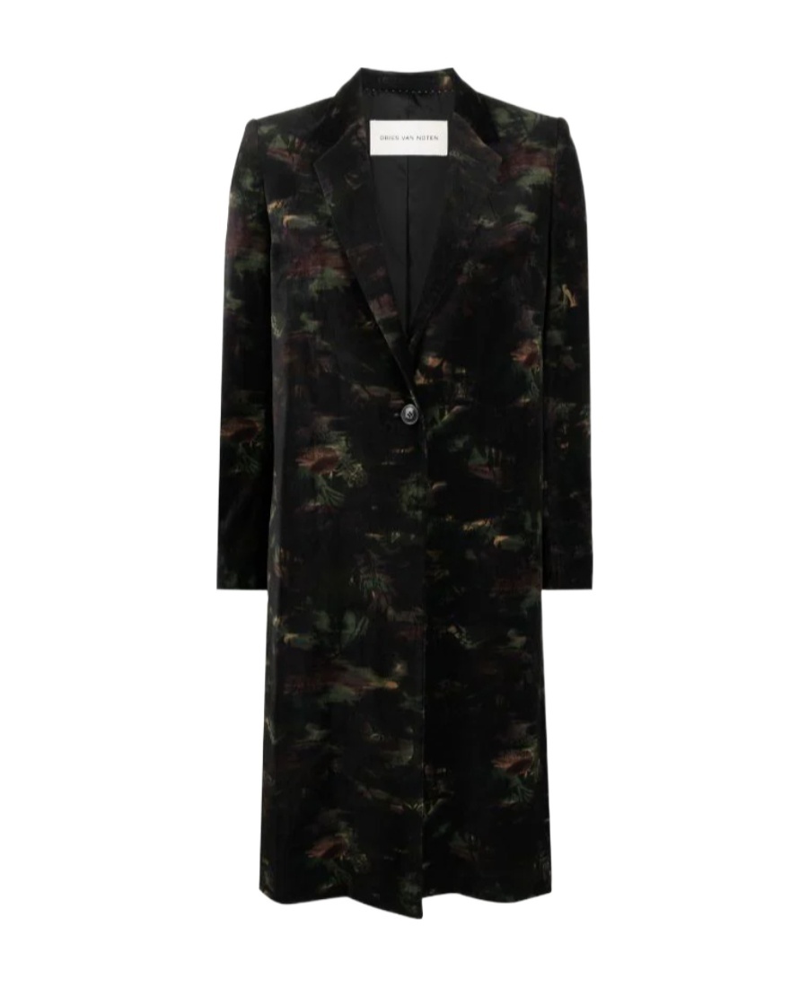 Dries Van Noten Rida Floral Jacquard Double Breast Coat In Black