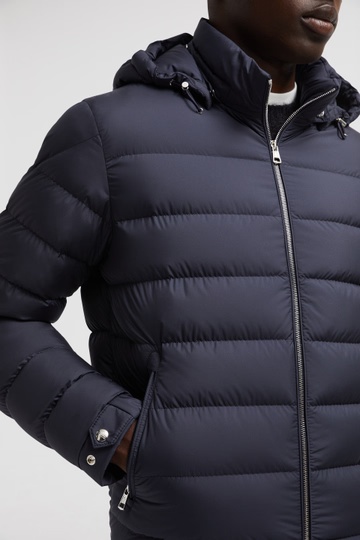 Moncler Men Arneb Down Jacket With Ton-sur-ton Logo Patch In Blue
