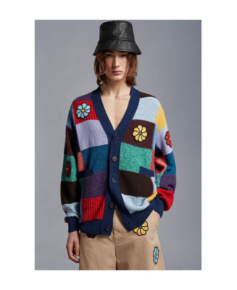 Moncler X Jw Anderson Patchwork V-neck Cardigan In Multicolor
