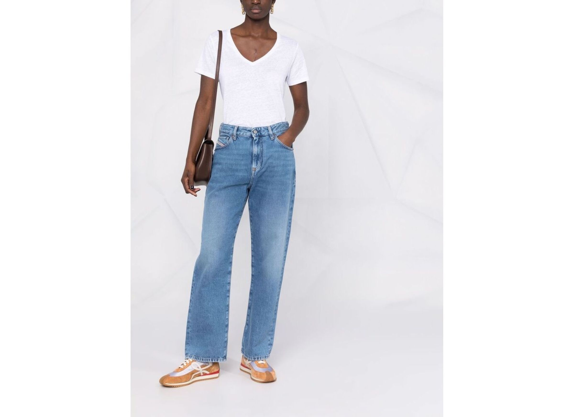 Shop Majestic V-neck Linen-blend T-shirt In White