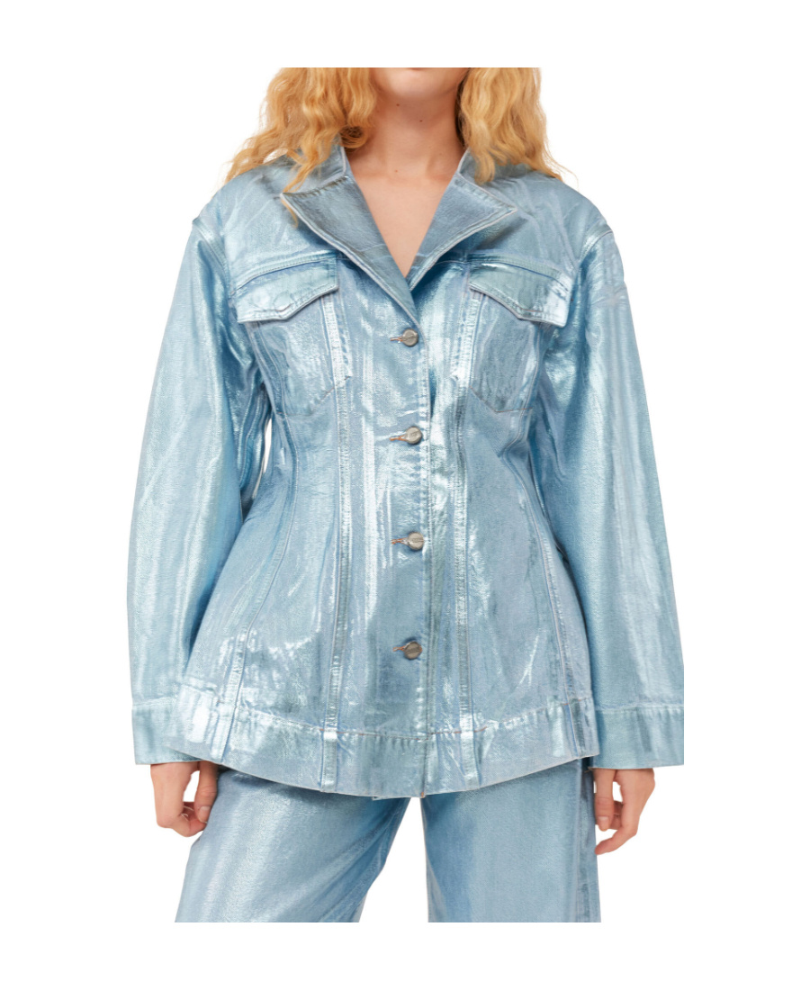 Ganni Woman Denim Outerwear Blue Size 4 Organic Cotton In Blue