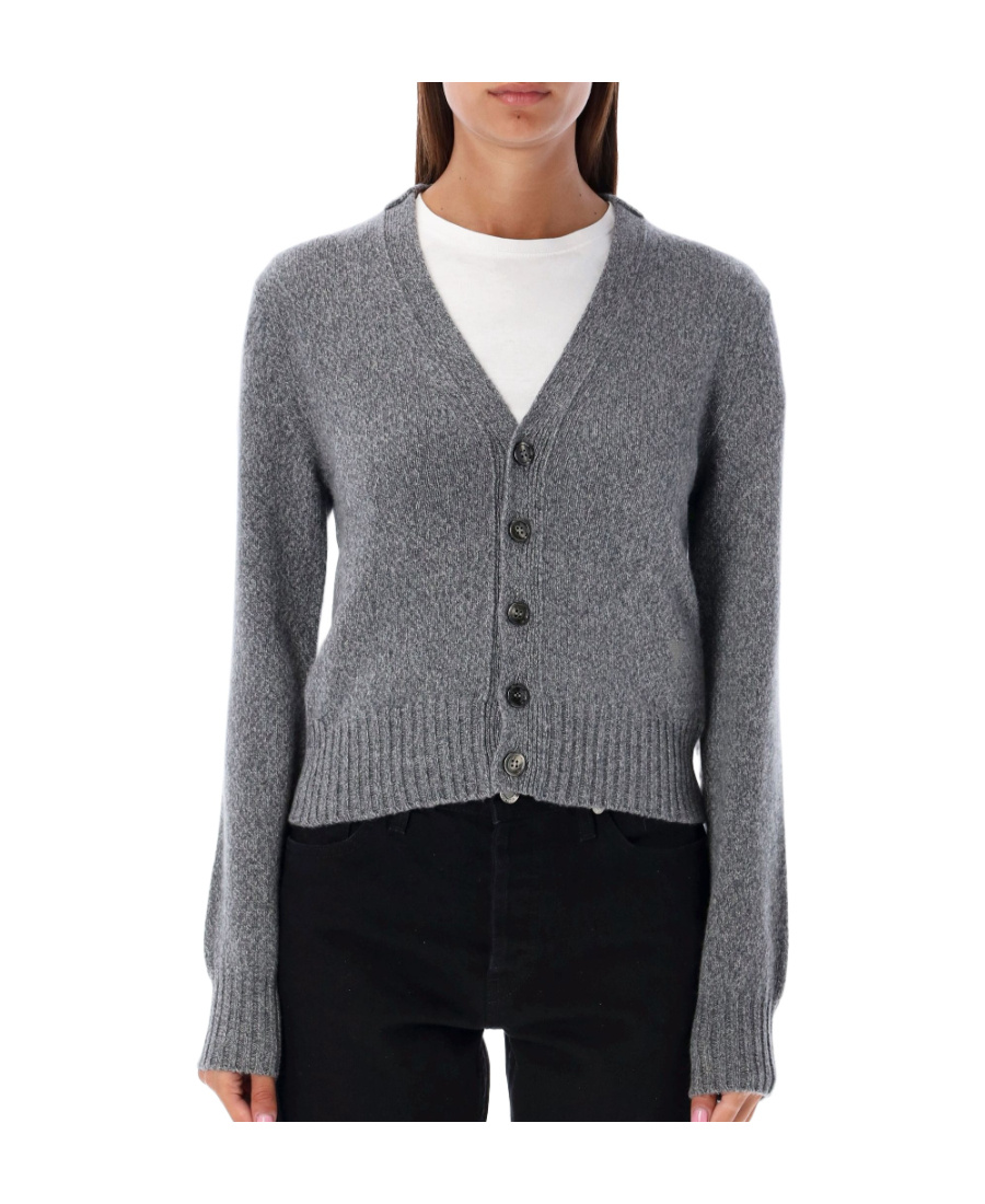 Ami Alexandre Mattiussi Ami Paris Heart Embroidered Button-up Cardigan In Gray