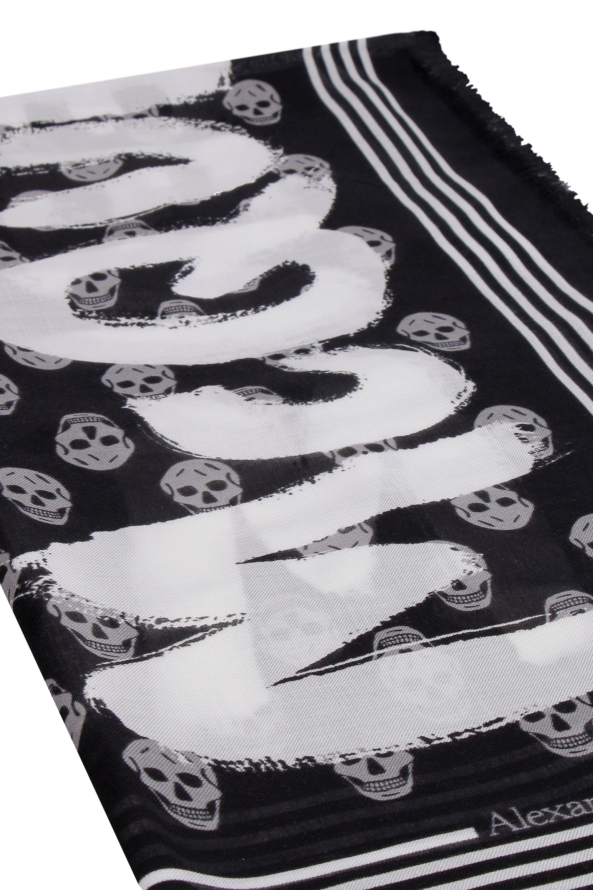Alexander Mcqueen Shawl With Skull Pattern And Striped Border In Black