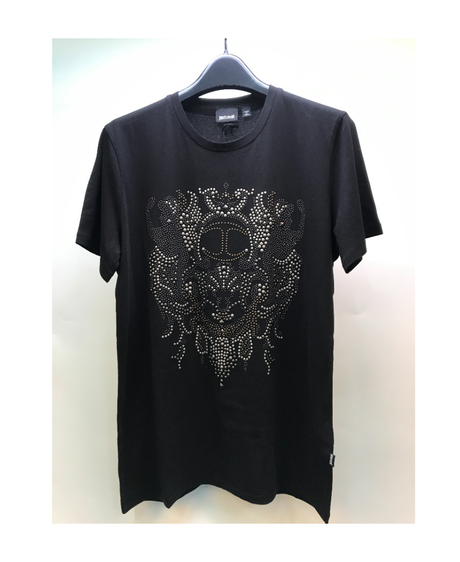 Just Cavalli Beaded T-shirt With Round Neck In Black