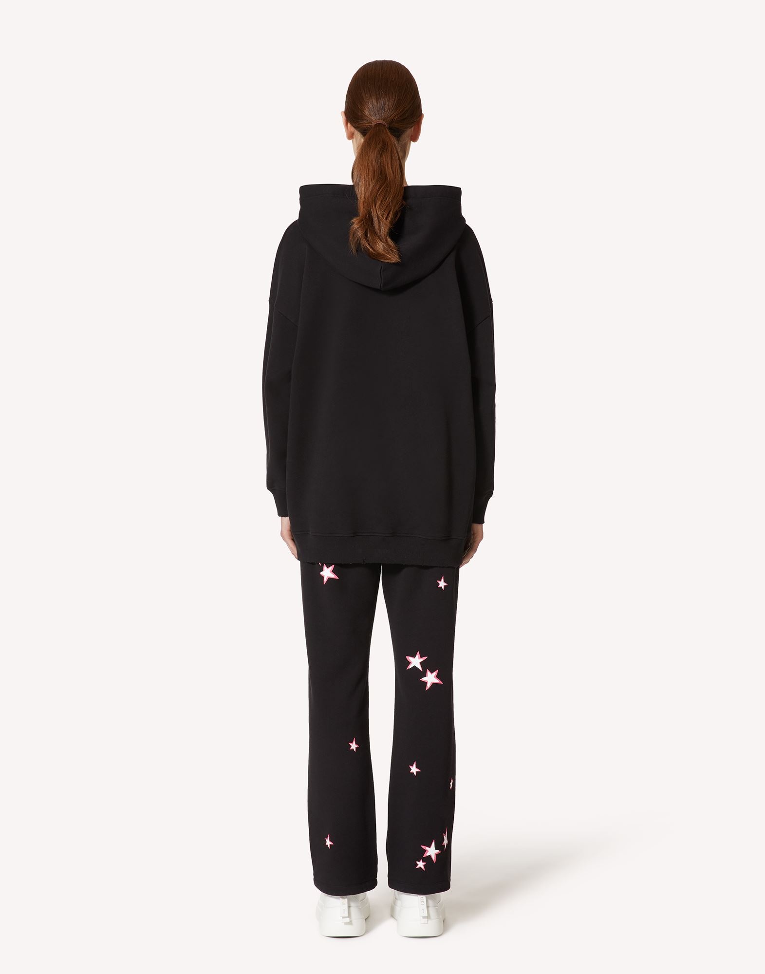 Red Valentino Redvalentino Star Print Drawstring Hoodie In Black