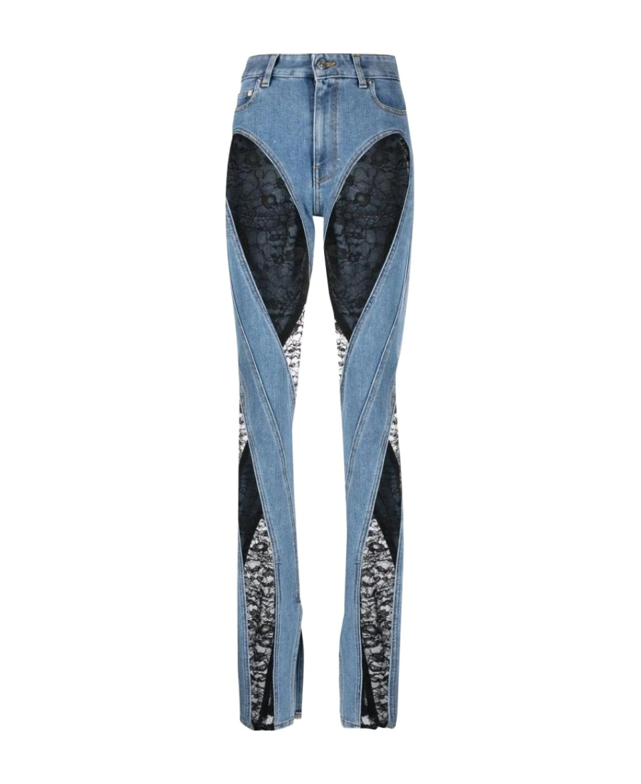 Mugler Lace-panel Skinny Jeans In Blue