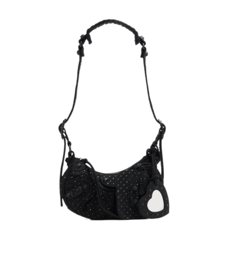 Balenciaga Green Leather Shoulder Handbag With Magnetic Closure And Metal Details In Black