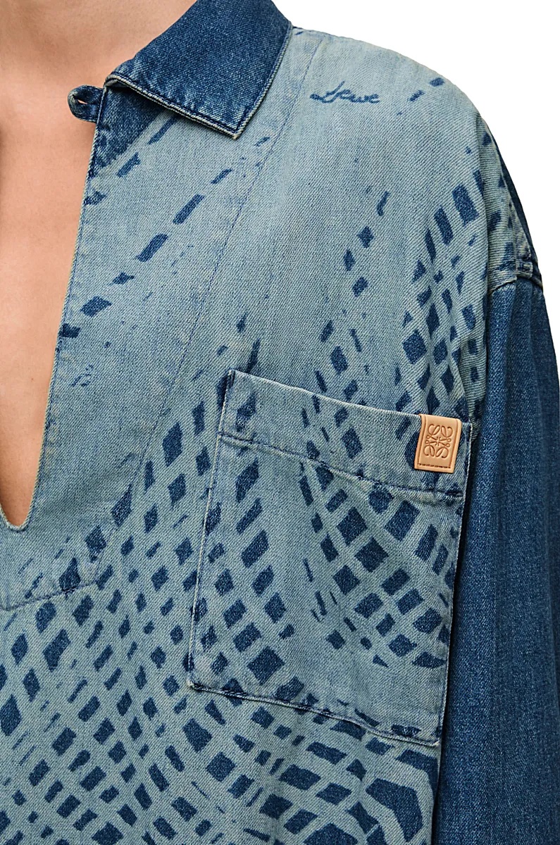 Loewe Printed Half-zip Denim Coat In Blue