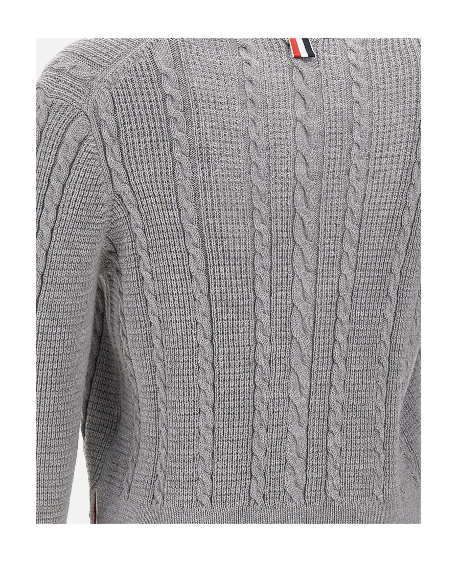 Shop Thom Browne Cable-knit Virgin-wool Cardigan In Gray