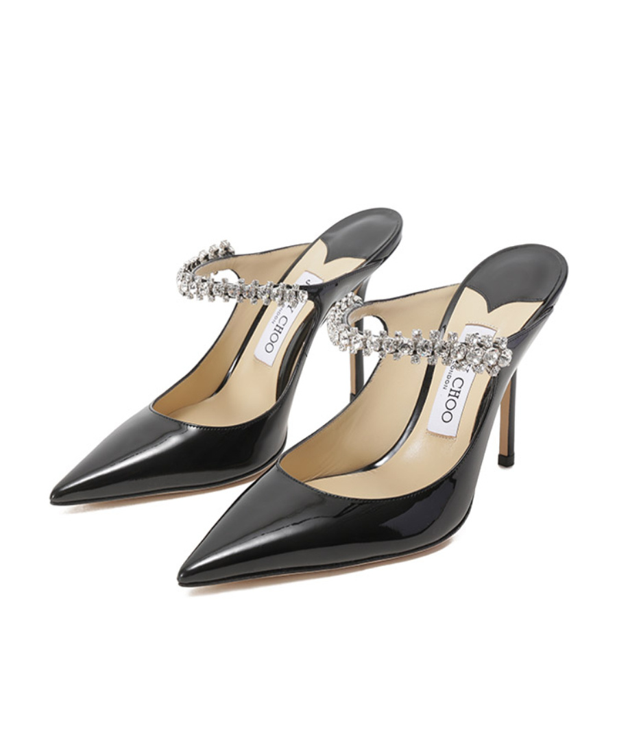 Jimmy Choo Crystal Strap Embellished Mules With 10cm Heel In Black