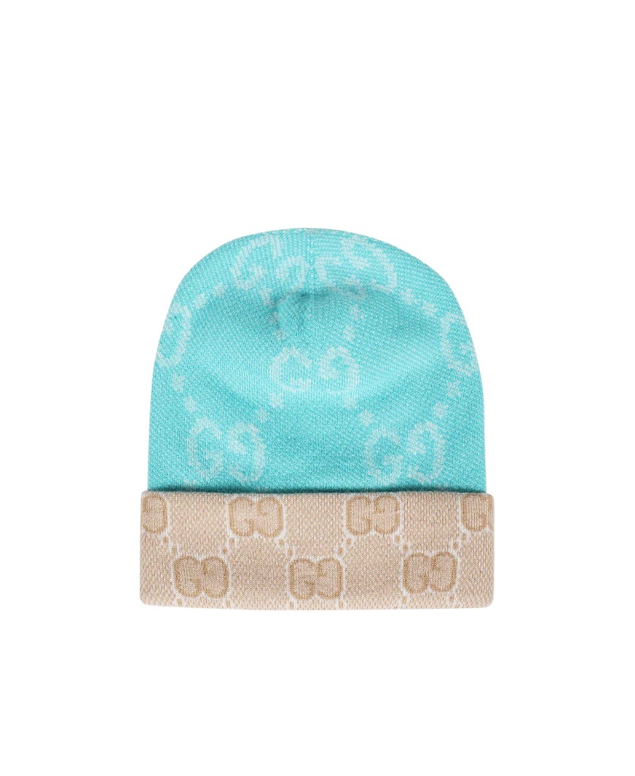 Gucci Monogram-jacquard Reversible Wool Beanie In Blue