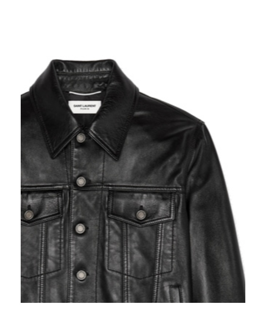Saint Laurent Button-up Leather Jacket In Black