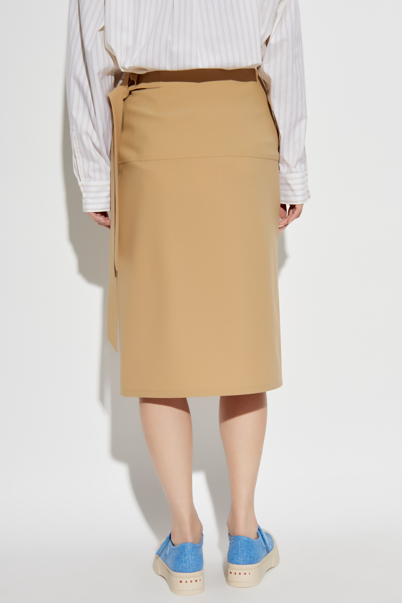 Marni Camel Midi Skirt With Bow On The Side In Nude