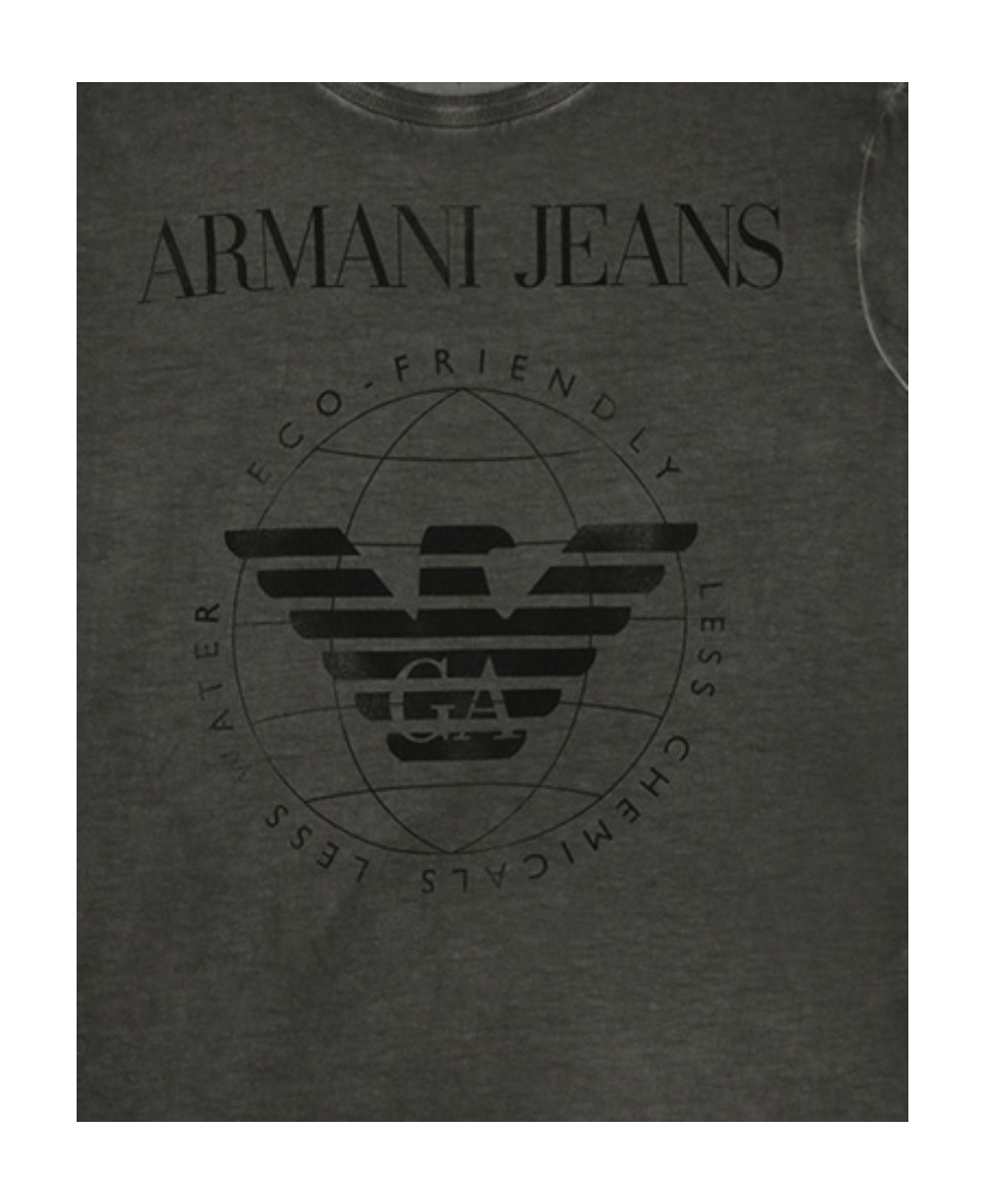 Armani Jeans Dark Gray Logo Printed Long-sleeved T-shirt In Black