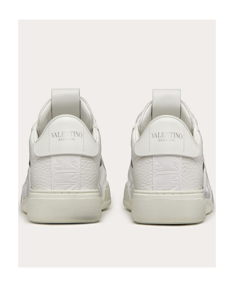 Valentino Vl7n Low-top Sneaker In Calfskin And Mesh Fabric With Bands In White