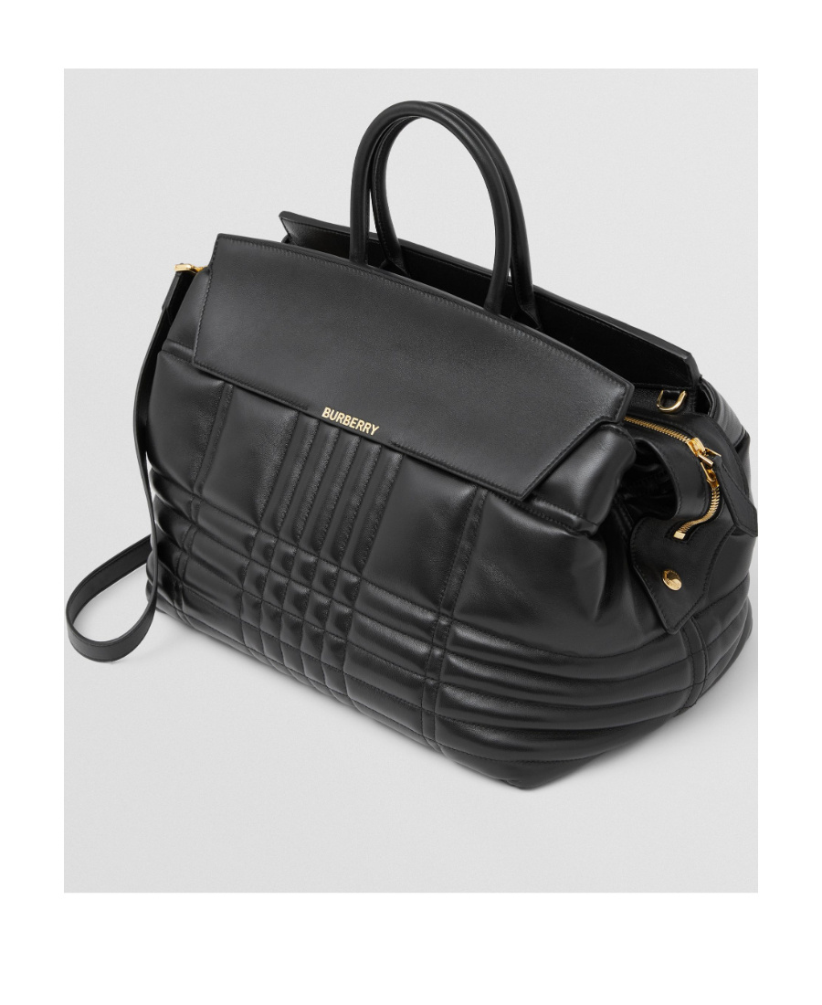 Burberry Catherine Logo Lettering Quilted Tote Bag In Black