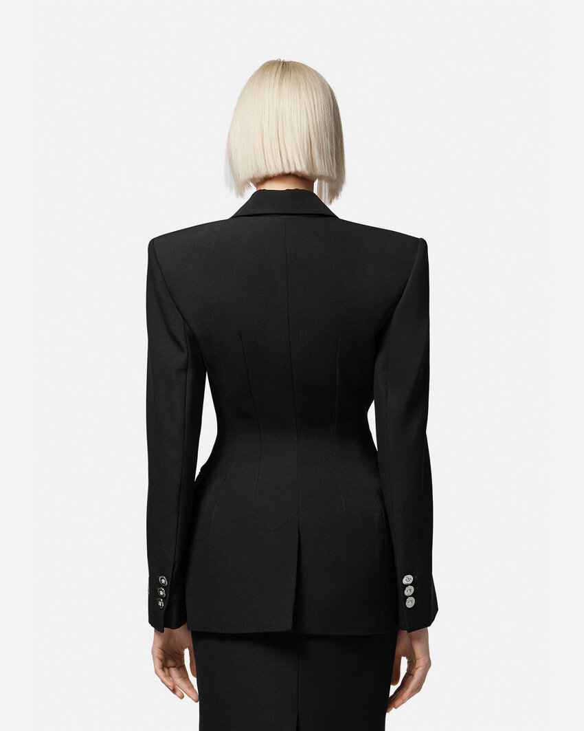Versace Informal Jacket Grain De Poudre Wool Fabric In Black