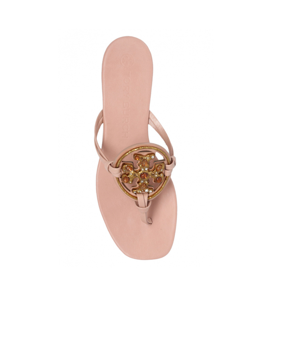 Tory Burch Logo-plaque Flat Sandals In Nude